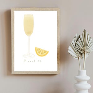 Francuski 75 Akwarela Cyfrowy Pobierz Wydruk— 8x10 Szampan Koktajl Ścienny Sztuka, Elegancki Bar Cart Decor, Domowy Wystrój Kuchni