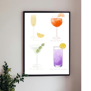 Zestaw 4 koktajli na ścianę do baru/dekoracji kuchni 11x14 – akwarela, dom, prezenty, wieczór panieński, wystrój akademika