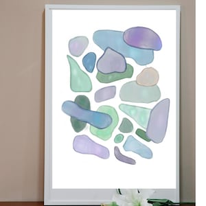 Blue Seaglass Watercolor Print 8x10 | Coastal Wall Art | Beach Decor | Ocean Inspired Artwork | Nautical Nursery Art