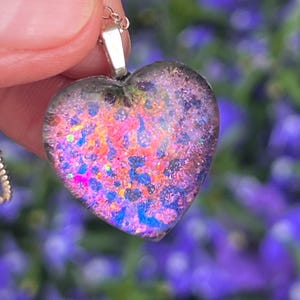 Sparkling Resin Heart Necklace | Unique Iridescent Purple Blue Pendant | Handmade Loveheart Gift | Galaxy Effect Jewelry | Shimmering Heart