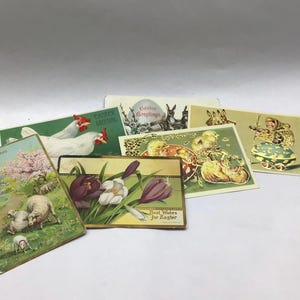 Conjunto de 3 cartões postais vintage em relevo com “Saudações de Páscoa” da década de 1910