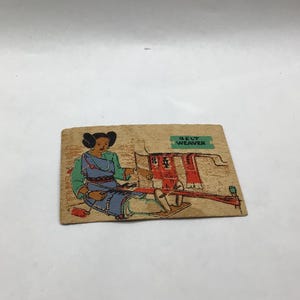Vintage Pueblo belt weaver wood pulp postcard from the 1940s