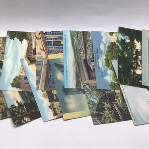 Conjunto de cartões postais vintage de linho sem bordas com belas imagens de todos os Estados Unidos