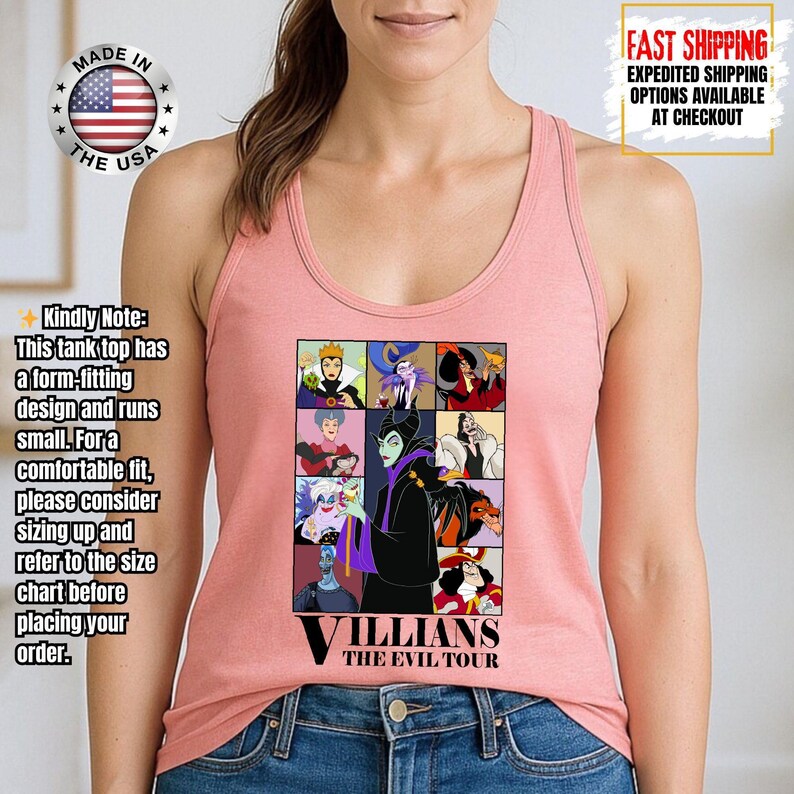 Camiseta sin mangas de villanos de Disney, camiseta retro del Club de las Brujas Malvadas, camiseta vintage de Halloween con vacaciones en los parques de Disney de Úrsula, Maléfica y la Reina Malvada. imagen 9