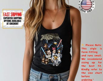 Retro Disney Star Wars Tank Top, Retro Mickey and Friends Jedi Tank Top, Family Vacation Outfit, Sci-Fi Cartoon Graphic,Gift for Disney Fans
