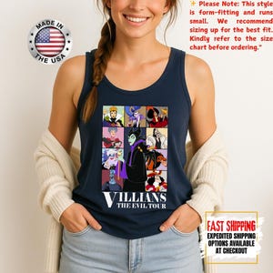 Camiseta sin mangas de villanos de Disney, camiseta retro del Club de las Brujas Malvadas, camiseta vintage de Halloween con vacaciones en los parques de Disney de Úrsula, Maléfica y la Reina Malvada. imagen 19