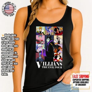 Camiseta sin mangas de villanos de Disney, camiseta retro del Club de las Brujas Malvadas, camiseta vintage de Halloween con vacaciones en los parques de Disney de Úrsula, Maléfica y la Reina Malvada. imagen 1