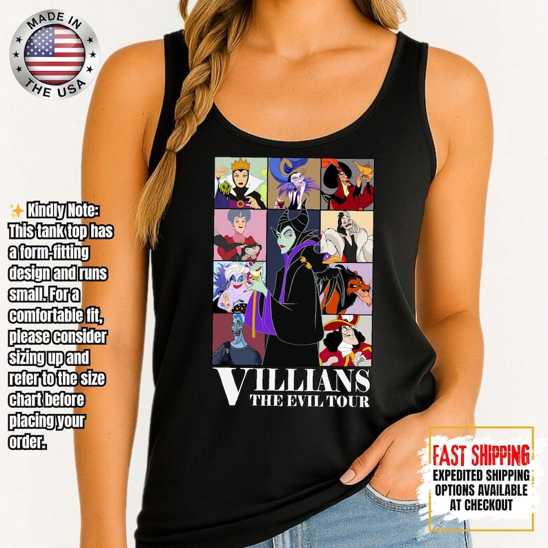 Camiseta sin mangas de villanos de Disney, camiseta retro del Club de las Brujas Malvadas, camiseta vintage de Halloween con vacaciones en los parques de Disney de Úrsula, Maléfica y la Reina Malvada. imagen 1