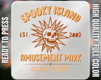 Spooky Island Dtf Transfers, Spooky Island Disco Skull Ready to Press, Halloween Nostalgia Baggy Dtf, Retro Cartoon Halloween Movie Dtf
