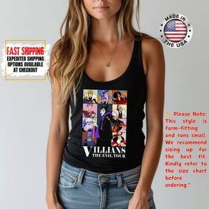 Camiseta sin mangas de villanos de Disney, camiseta retro del Club de las Brujas Malvadas, camiseta vintage de Halloween con vacaciones en los parques de Disney de Úrsula, Maléfica y la Reina Malvada. imagen 12