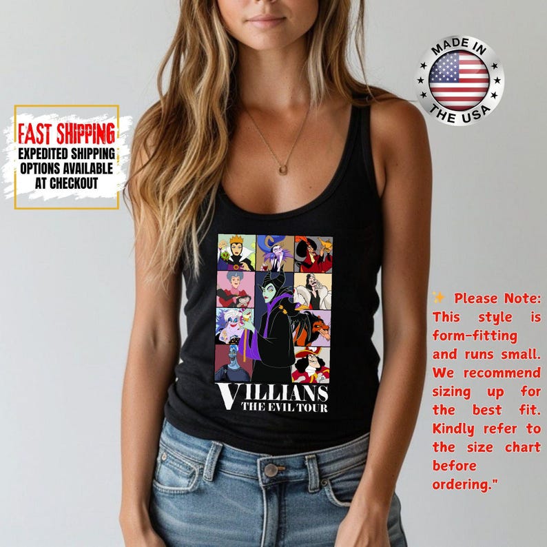 Camiseta sin mangas de villanos de Disney, camiseta retro del Club de las Brujas Malvadas, camiseta vintage de Halloween con vacaciones en los parques de Disney de Úrsula, Maléfica y la Reina Malvada. imagen 12