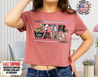 Disney Star Wars Crop Top, Mandalorian Crop Tee, Galaxy's Edge Crop, Darth Vader, Chewbacca, Star Jedi, Luke Skywalker Crop Top