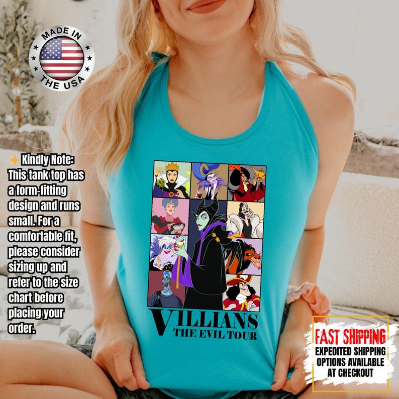 Camiseta sin mangas de villanos de Disney, camiseta retro del Club de las Brujas Malvadas, camiseta vintage de Halloween con vacaciones en los parques de Disney de Úrsula, Maléfica y la Reina Malvada. imagen 7
