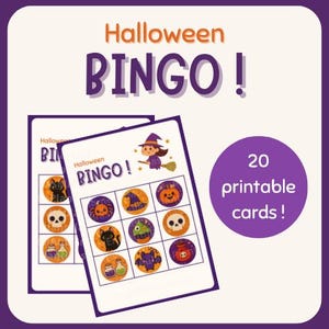 Halloween Bingo para niños – 20 cartones imprimibles – Juego educativo PDF para aula y fiestas