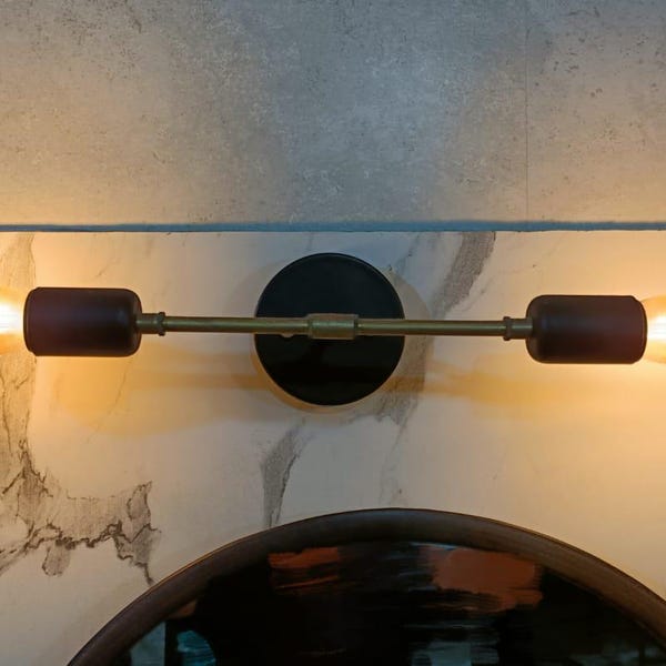 Moderne Doppel-Wandleuchte - Black & Messing Vanity Light - Industrial 2-Light Fixture