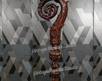 Báculo de madera, báculo pastoral, cayado de pastor, báculo episcopal, artículo navideño de 182 cm de altura.
