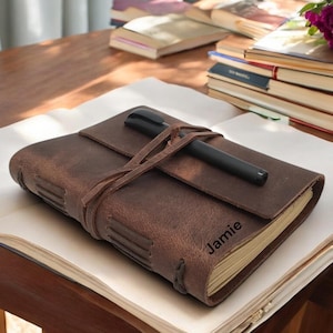Personalized Leather Journal – 240 Lined Pages | Rustic Travel Journal Strap Closure Diary | Handmade Writing Notebook Gift for Men & Women