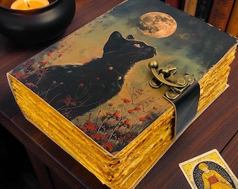 Grimorio de cuero del gato mágico – Libro de hechizos góticos, diario de bruja