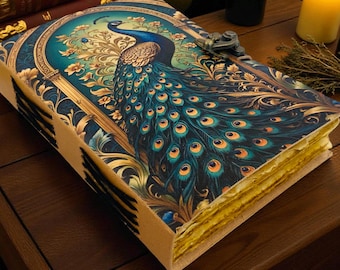 Peacock Leather Journal | Engraved Handmade Diary, Sketchbook