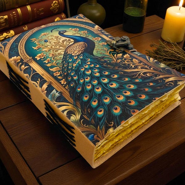 Peacock Leather Grimoire Journal | Blank Spell book of shadows | Gothic Pagan Diary, Witchcraft Gift
