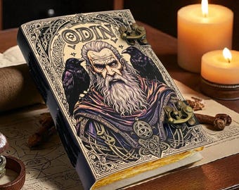 Cuaderno de cuero con el grimorio de Odín – Libro de hechizos góticos de las sombras, papel con bordes irregulares