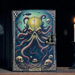 Cthulhu Leather Journal – Octopus Tentacle Grimoire Notebook | Gothic Lovecraft Diary | Spell Book of Shadows | Horror gifts for Halloween