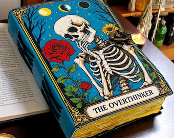Overthinker Grimoire Leather Journal -Gothic Tarot Notebook -Blank Spell Book of shadows Handmade Sketchbook 200–400 Pages | Witchy Journal