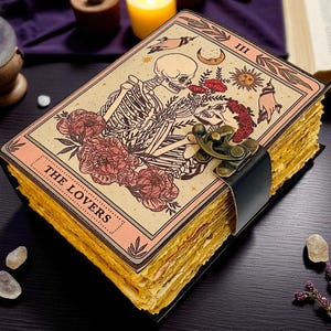 400 Page Gothic the Lover Journal – Skeleton Couple Grimoire Gifts | Dark Academia Spell Book | Handmade Leather Notebook Journal with lock
