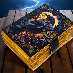 400 Page Raven Leather Journal – Gothic Grimoire, Vintage Book of Shadows, Handmade Witchcraft Notebook, Gift for Him, Spell Book