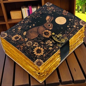 Handmade Leather Bunny Grimoire – Gothic Spell Book with Lock – Witch Journal – 200-400 Page Vintage Sketchbook