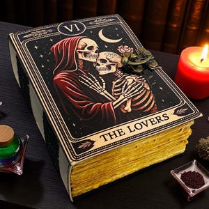400 Page The Lovers Grimoire – Handmade Gothic Leather Journal | Witchy Sketchbook | Blank Spell Book of Shadows Halloween Gift for Her Him