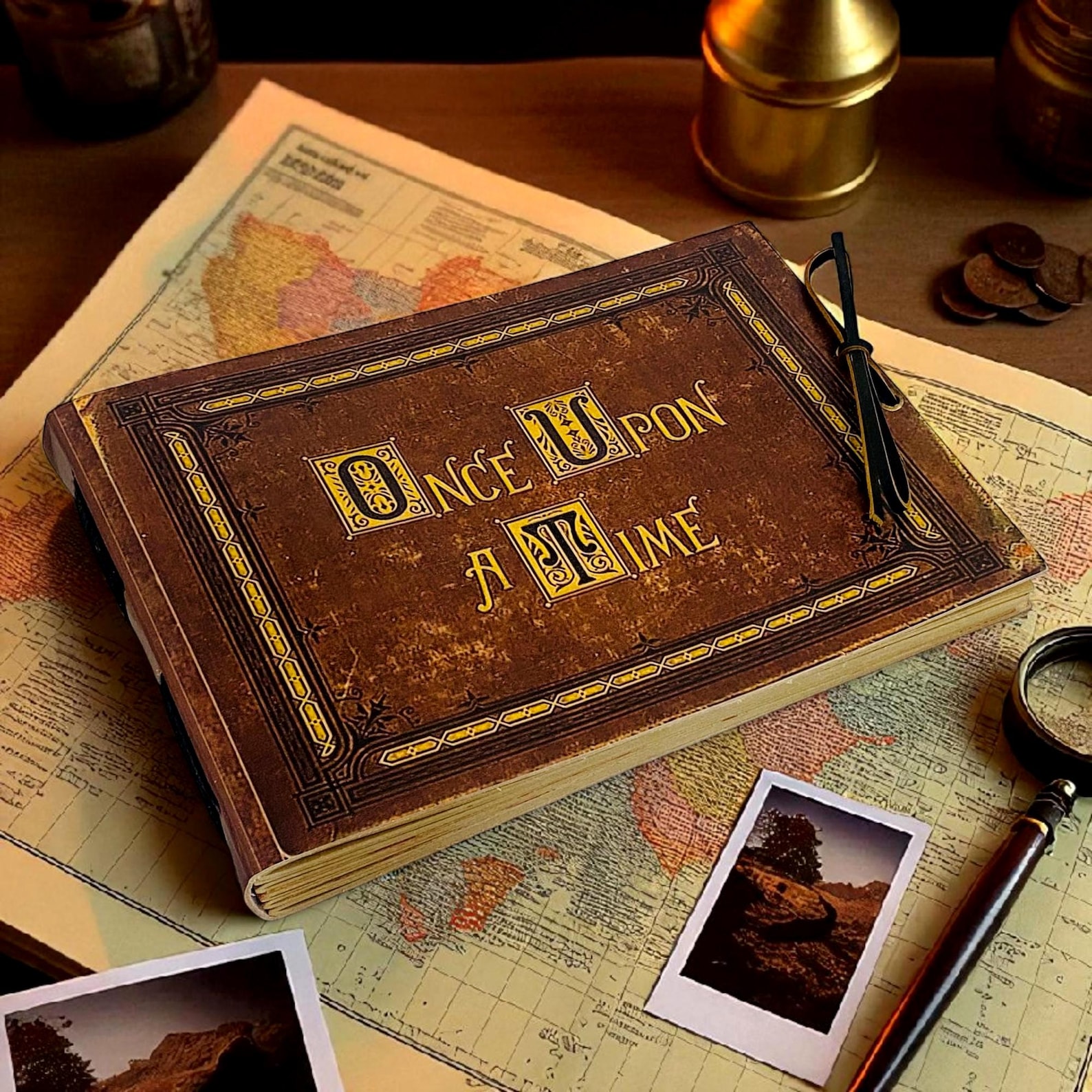 Once Upon A Time Leather Scrapbook, Vintage Adventure Memory Book