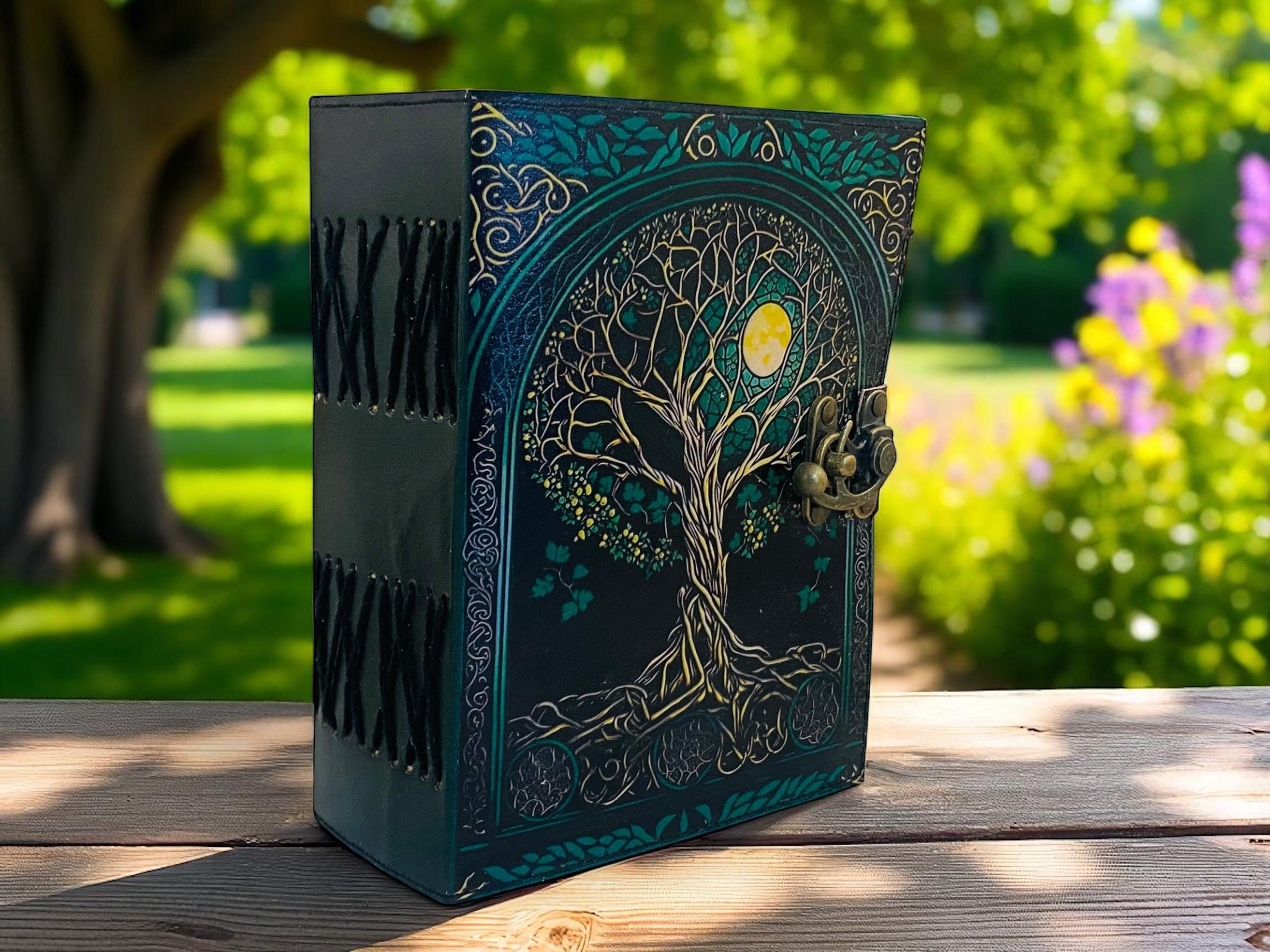 Tree of Life Vintage Leather Grimoire – Witchcraft Spell Book With Lock ...