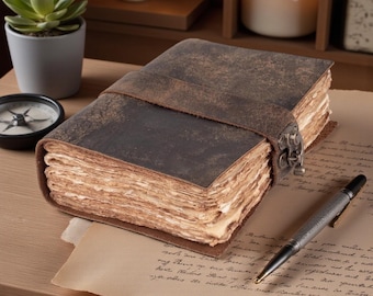 Handmade Leather Junk Journal – Vintage Deckle Edge Paper Notebook