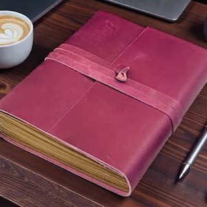 Personalized A5 Leather Bound-Lined Engrave Journal Notebook – Handmade Rustic Travel Writing Diary with Strap Purple