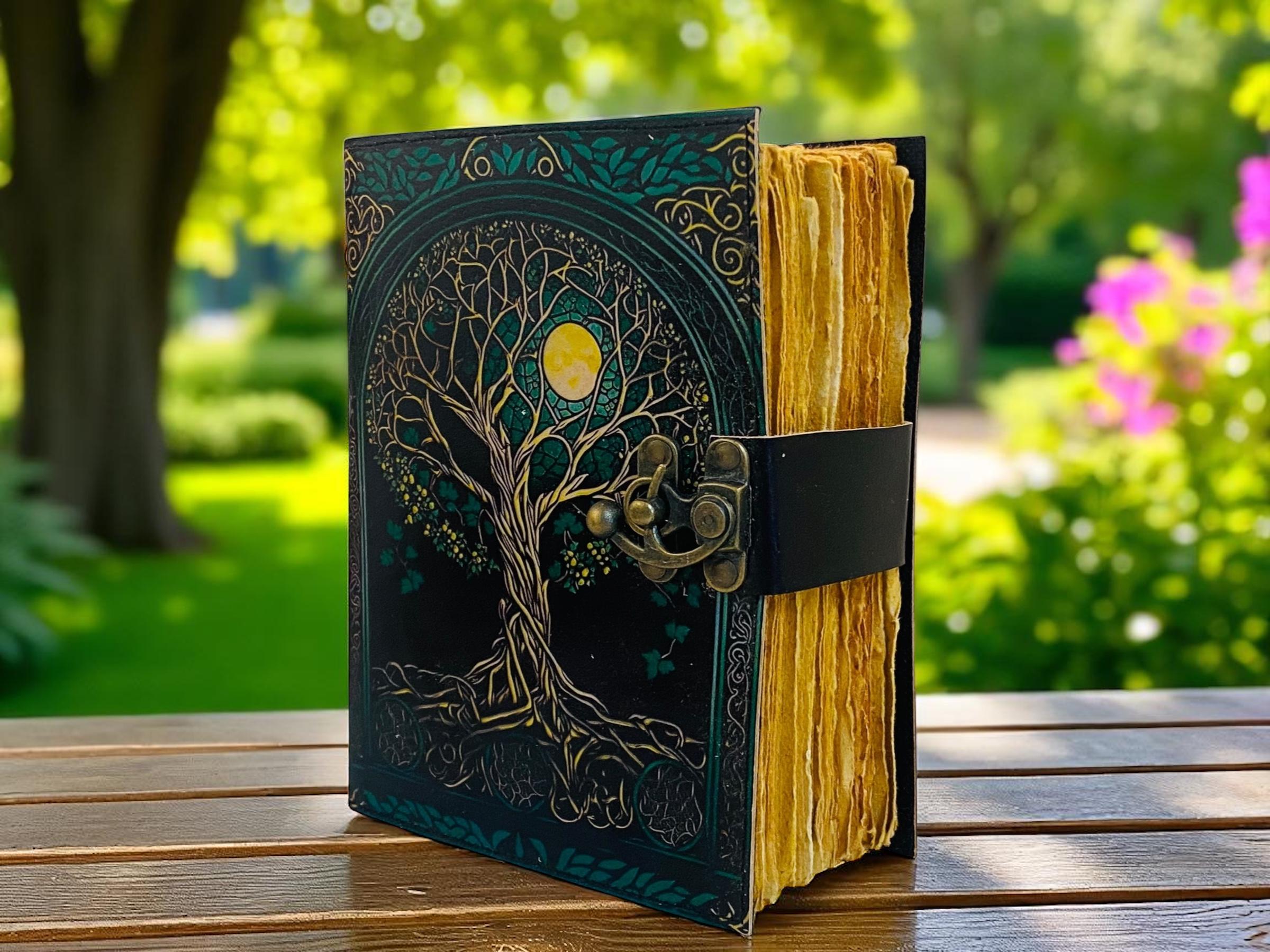 Tree of Life Vintage Leather Grimoire – Witchcraft Spell Book With Lock ...
