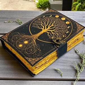 Tree of Life Leather Journal For Women Handmade Vintage Diary | Pagan Grimoire Book of Shadows | Celestial Spell Notebook | 200–400 Pages