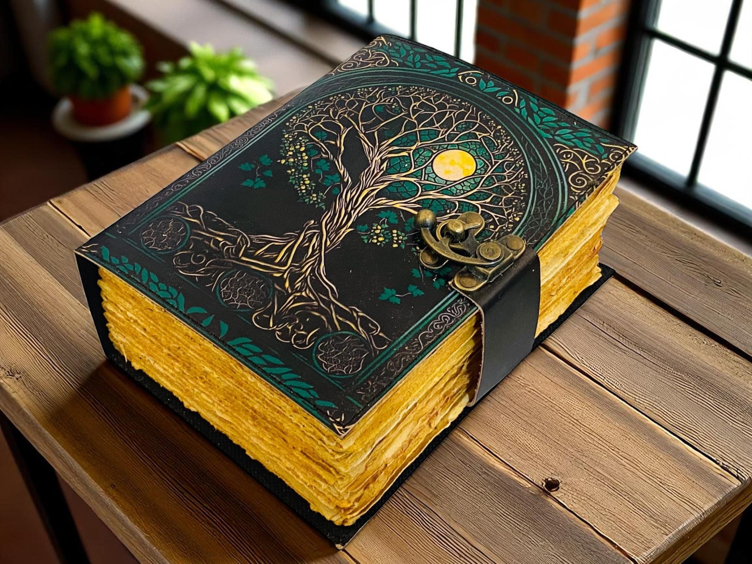 Tree of Life Vintage Leather Grimoire – Witchcraft Spell Book With Lock ...