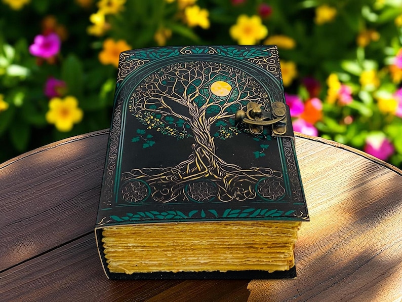 Tree of Life Vintage Leather Grimoire – Witchcraft Spell Book With Lock ...