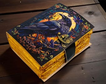400-page Grimoire Raven Leather journal – blank Spell Book of shadows Gothic Antique lock