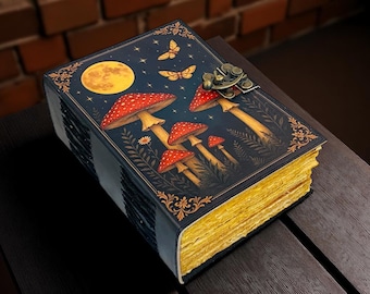 Mushroom Leather Grimoire – Handmade Witchy Spell Book, Tarot Journal