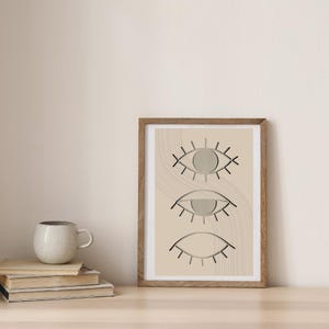 Minimalistischer Augen Wand Kunst Druck - Boho Line Art Poster, moderne abstrakte Augen Illustration, neutrales ästhetisches Dekor, printable Kunst Download