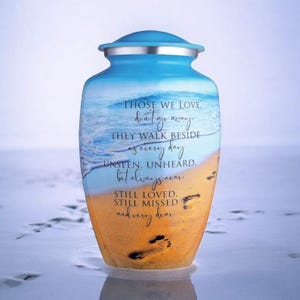 Beautiful Ocean Blue Cremation Urn - Handmade Funeral Urn for Human Ashes with Serene Blue Finish with Velvet Beg (Large).