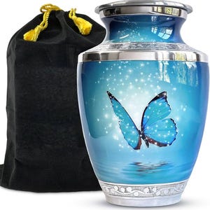 Blue Butterfly Urn for Ashes for Women/Men, Cremation Urns for Human Ashes Adult Female/Male, 200 Cubic Inch Capacity
