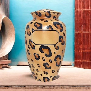 Hand Painted Leopard Cremation Urn for Human Ashes for Funeral, Burial or Home. Urn for Ashes Adult Large Urns for Dad Mom Cremation Urn.