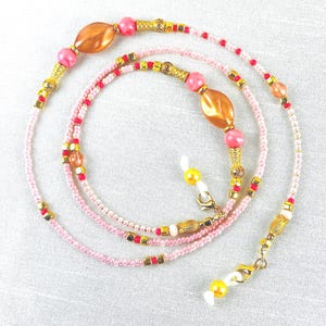 Handmade Pink & Gold Eyeglass Chain  One-of-a-Kind 40” Designer Beaded Lanyard for Sunglasses, Readers, Necklace, Wrap Bracelet, Mask Holder
