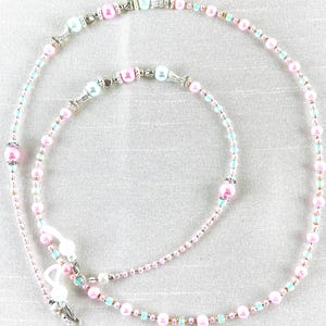 Handmade Designer Beaded Eyeglass Chain – One-of-a-Kind 36” Pink Pastel Lanyard for Sunglasses, Readers, Necklace, Bracelet, or Mask Holder
