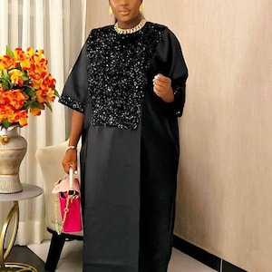 Boubou aus afrikanischem Mikado| danshiki | Kaftan| Reiche Tante |Nigerianisches Kleid| Partykleid | Mikadoboubou| schwarz | Afrikanisches Kleid , Hochzeitsgast