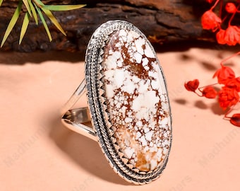 Wild Horse Jasper Statement Ring, Solid 925 Sterling Silver Jewelry, Birthday Gift for Her