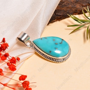 Natural Turquoise Pendant, 925 Sterling silver Pendant, Statement Turquoise Jewelry, Handmade Pendant, Gemstone Women Pendant, Gift for her~
